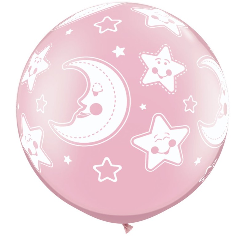 Perl pink veliki tiskani balon - zvezdice in luna