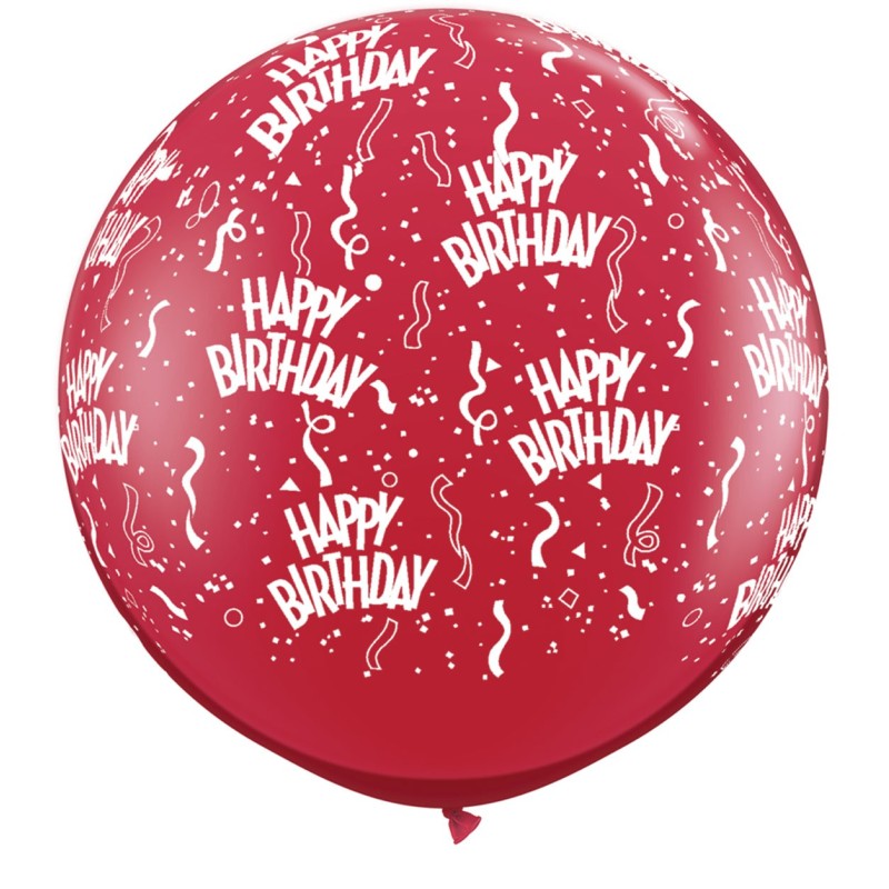 Rdeč veliki tiskani balon - Birthday 