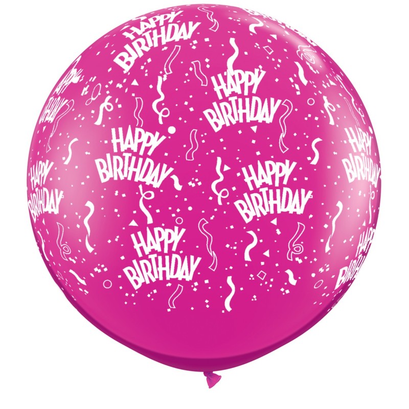 Fuchsia große bedruckte Ballon - Birthday