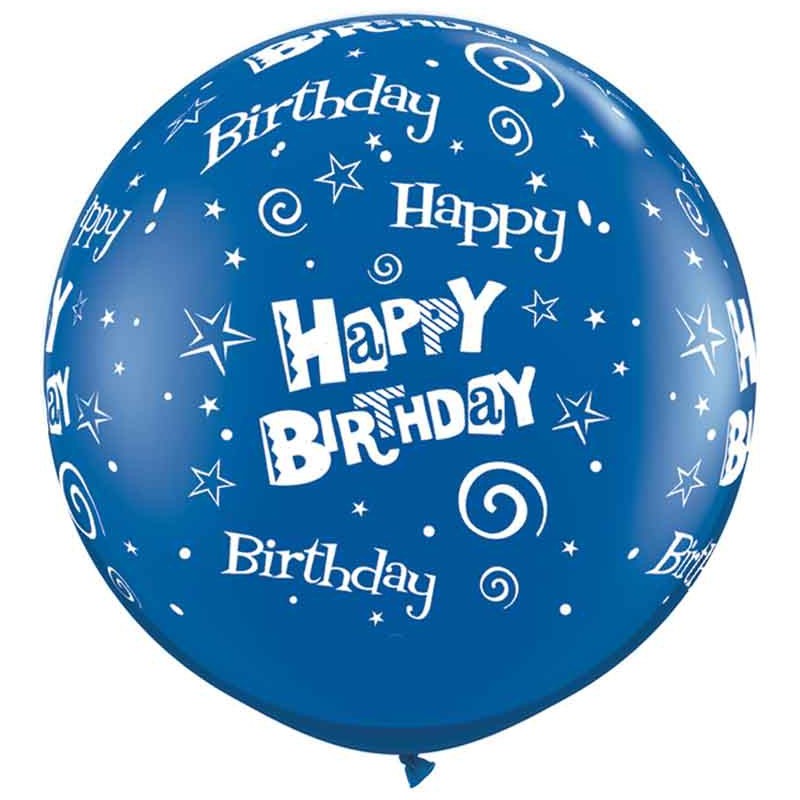 Saphirblau große bedruckte Ballon - Birthday Stars & Swirls