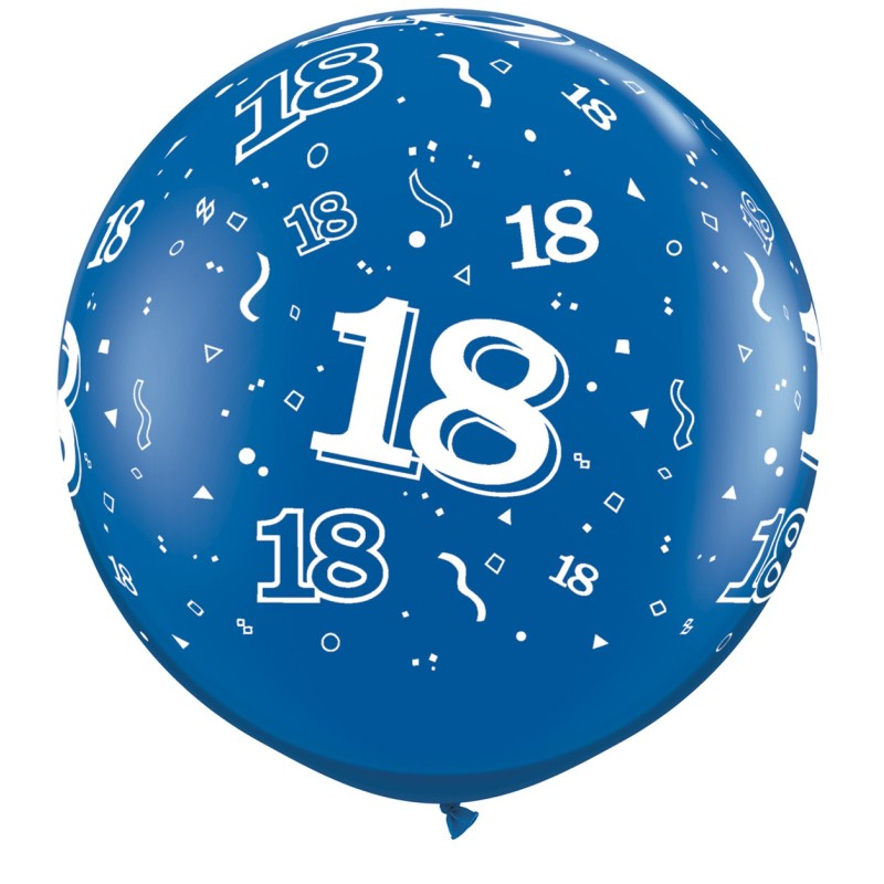 Große bedruckte Ballon  Nummer 18 - saphirblau