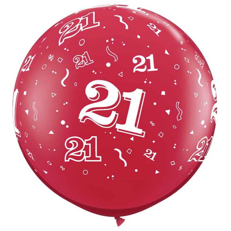 Große bedruckte Ballon mit Nummer 21 - rubinrot