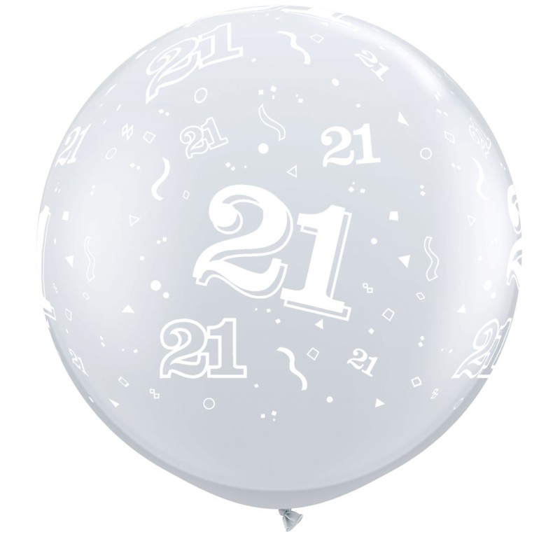 Große bedruckte Ballon mit Nummer 21 - diamant klar