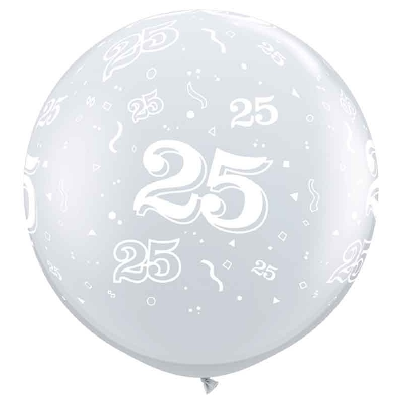 Große bedruckte Ballon mit Nummer 25 - diamant klar