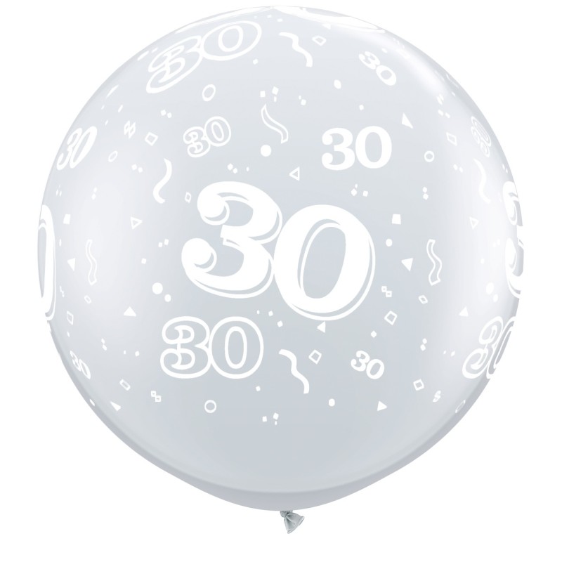 Große bedruckte Ballon mit Nummer 30 - diamant klar
