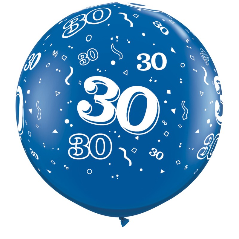 Große bedruckte Ballon mit Nummer 30 - saphirblau