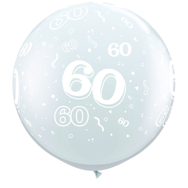 Große bedruckte Ballon mit Nummer 60 - diamant klar
