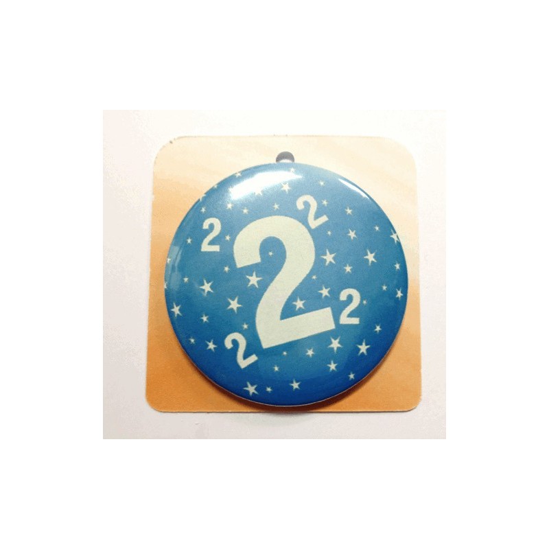 Blaue Button Anstecker Brosche mit Nummer 2