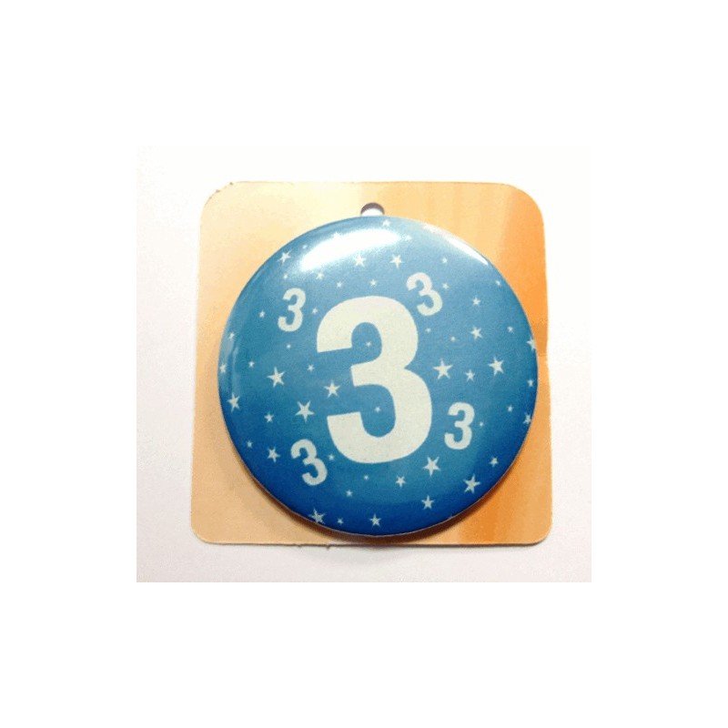 Blaue Button Anstecker Brosche mit Nummer 3