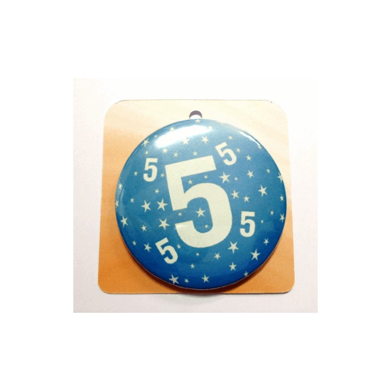 Blaue Button Anstecker Brosche mit Nummer 5