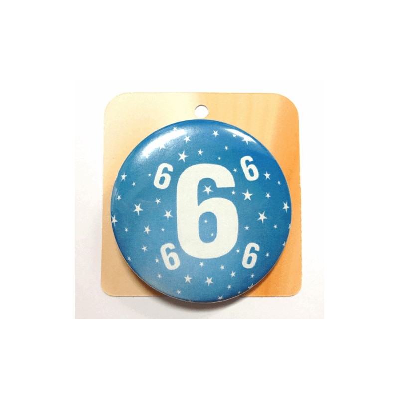 Blaue Button Anstecker Brosche mit Nummer 6