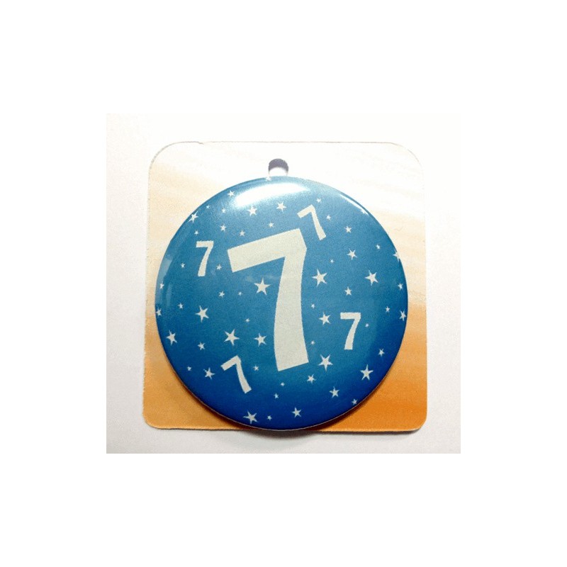 Blaue Button Anstecker Brosche mit Nummer 7
