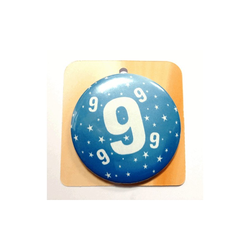Blaue Button Anstecker Brosche mit Nummer 9