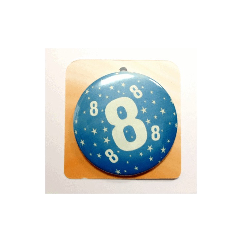 Blaue Button Anstecker Brosche mit Nummer 8