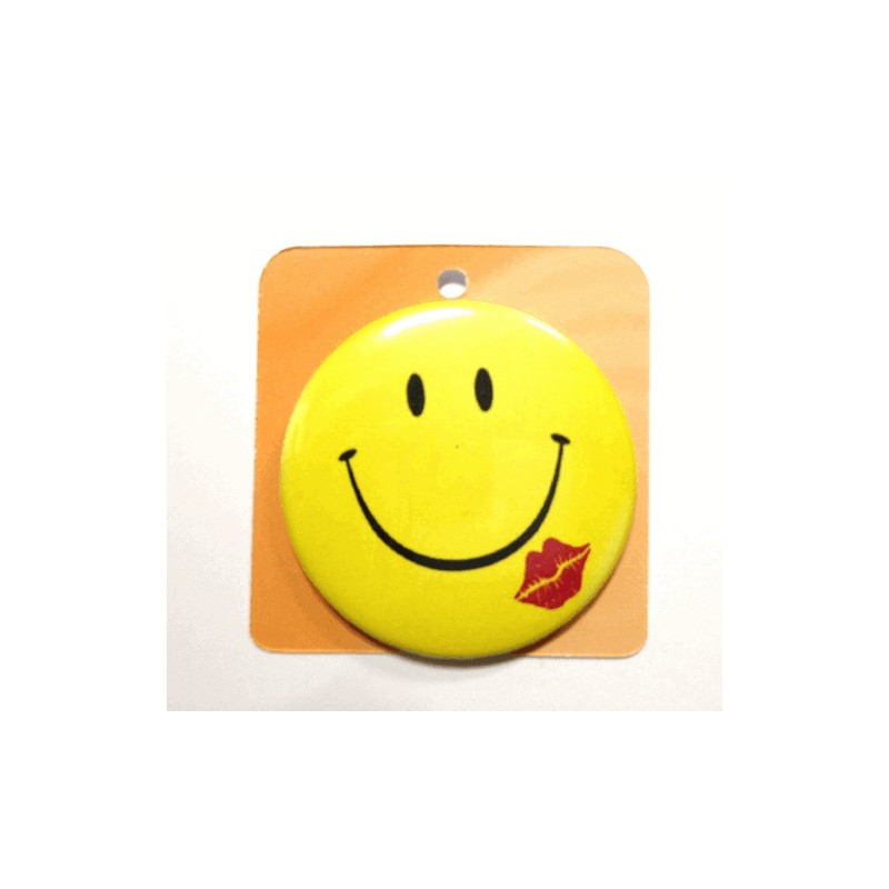 Smile face & kiss Button Anstecker Brosche - gelb