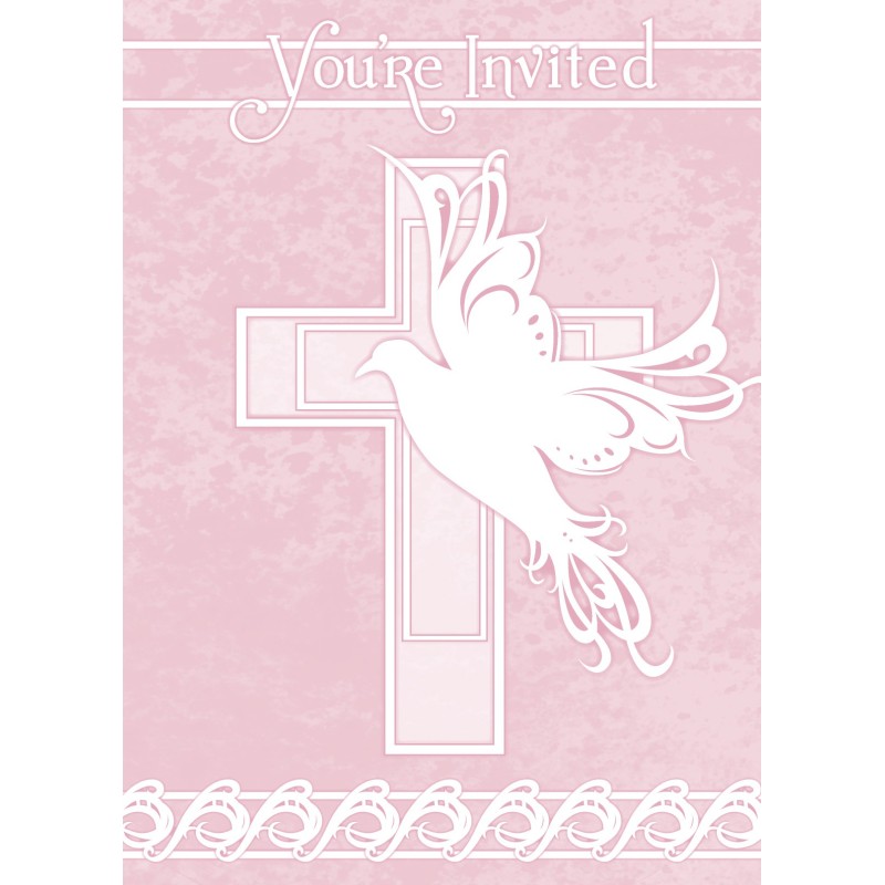 Dove Cross Invitations - pink