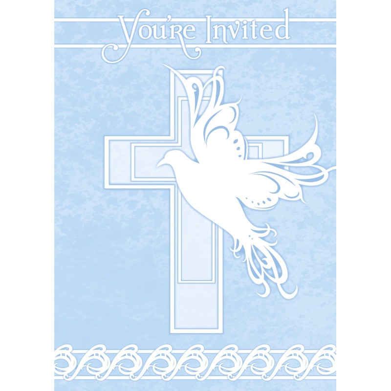Dove Cross Invitations - blue