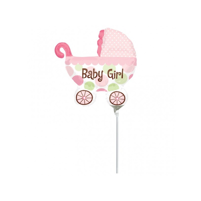 Baby Buggy Girl Folienballon auf einem Stäbchen