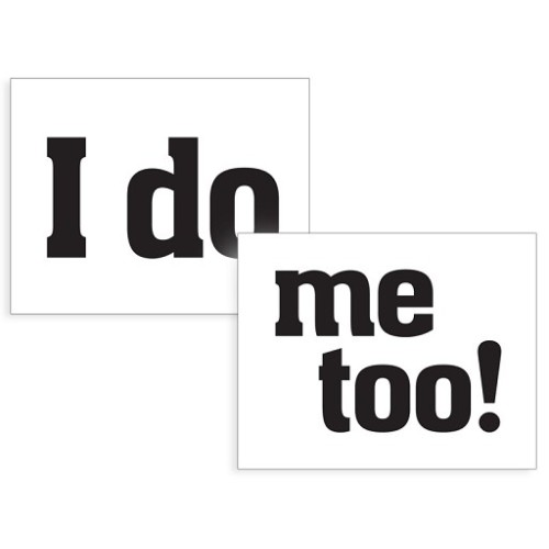 Shoe stickers "I do" and "me too!"