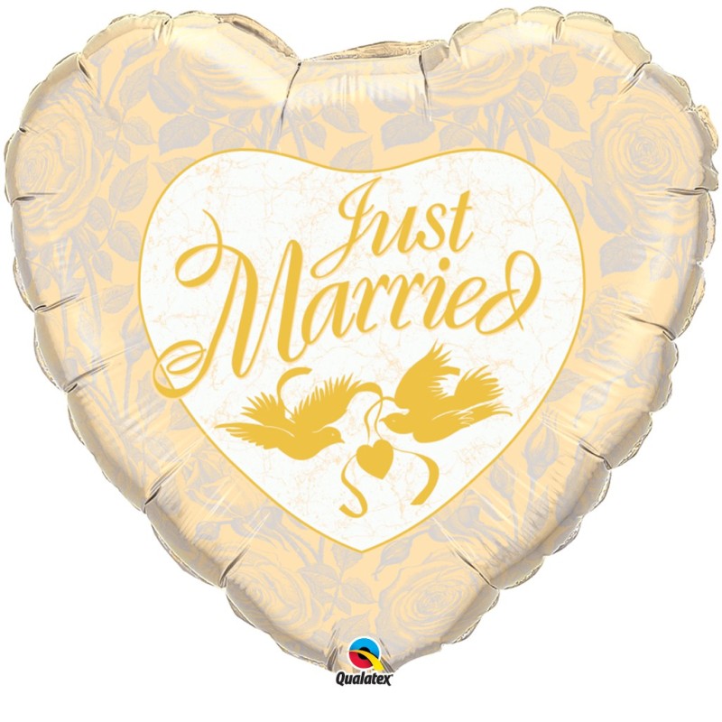 Just Married Ivory & Gold - Folienballon