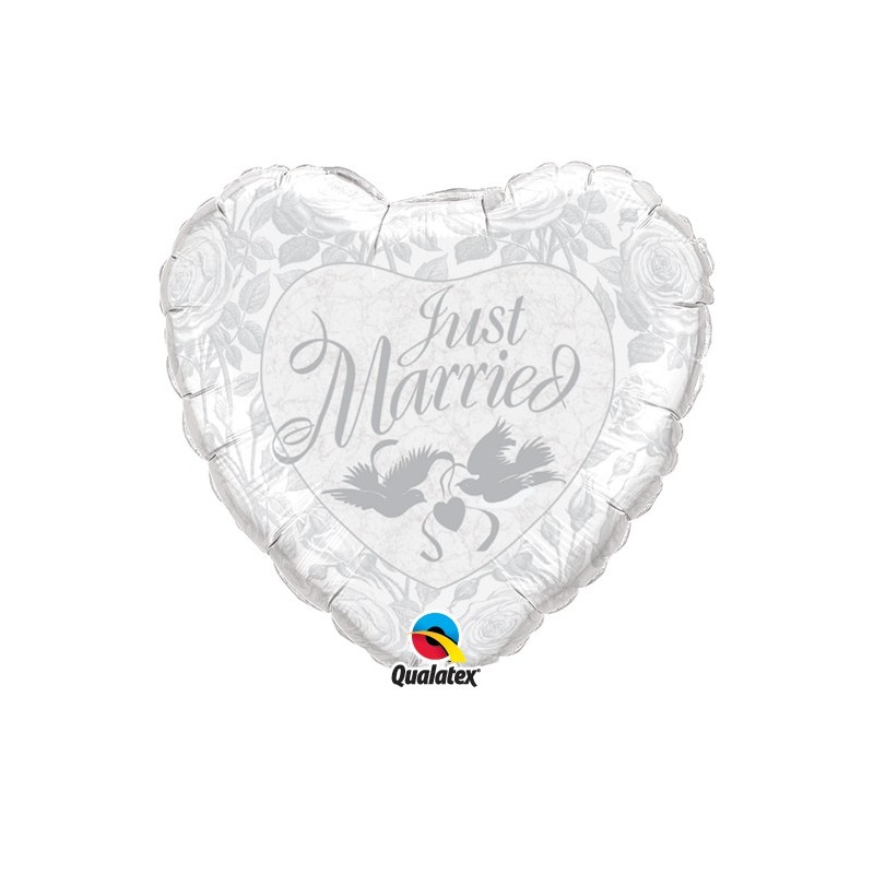Just Married Pearl White & Silver - foil balloon