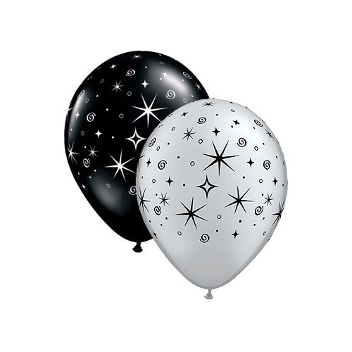 Balon - Sparkles & Swirls - srebrna in črna