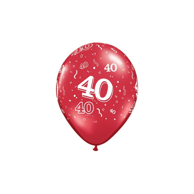 Printed balloons - number 40 Ruby Red
